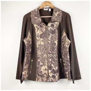 Zenergy by Chico's Brown Lace‎ Print Jacket Size 2/Large